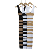 European And American Hot Girl Double V-neck Color Sleeveless Knitted Dress Intellectual Elegant Skinny Sheath