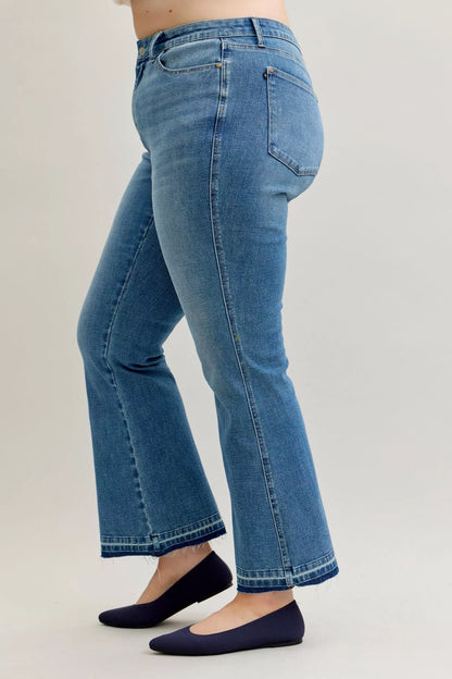 Judy Blue Full Size Mid Rise Slim Bootcut Tummy Control Release Hem Jeans Plus Size