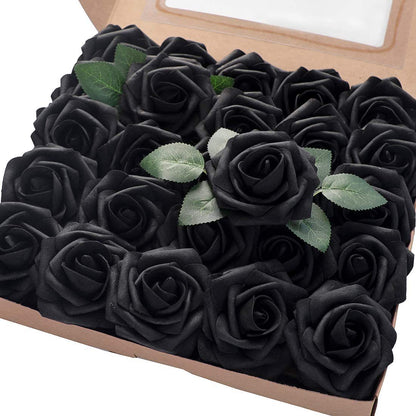 Foam Pe Rose Fake Flower With Rod And Leaf 25 Wedding Decoration Flowers Valentine's Day Gift