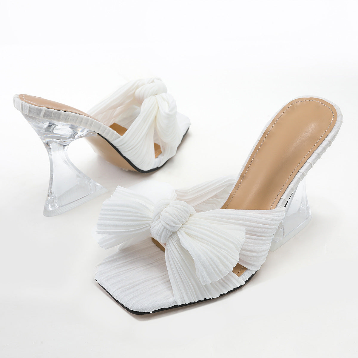 Plus Size High Shaped Heel Satin Sandals