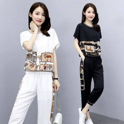 Fashion Sports Suit Women's Plus Size Women's Short-sleeved Two-piece Suit