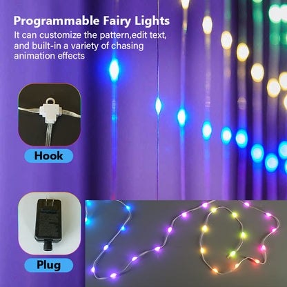Rideau intelligent Lumière RGB Couleur fantôme Contrôle des points Fil en cuir Lumière Bluetooth Programmation DIY Sous-titre lumineux