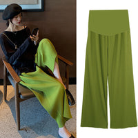 Pregnant Women Belly Pleated High Waist Wide Leg Pants Cropped Pants Straight Pants