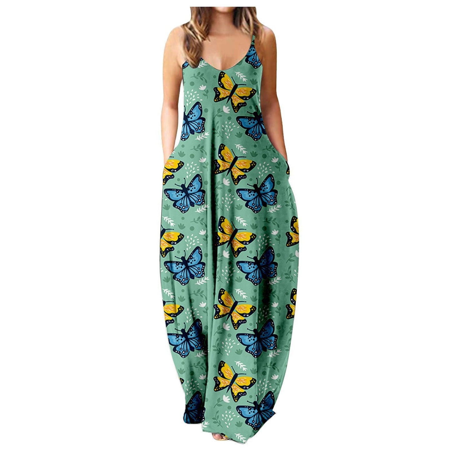 Vestido con tirantes frescos de verano, estampado digital estilo cara abstracta, elegante vestido de calle