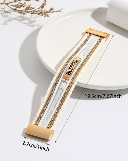 Bracelet en cuir synthétique de style ethnique avec plaque en alliage