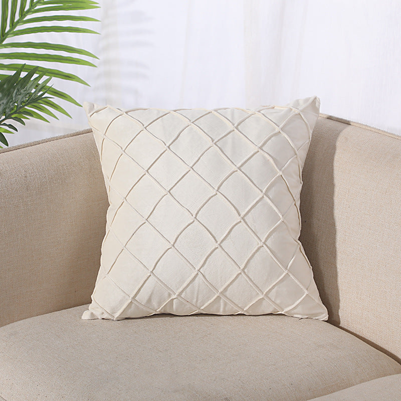 Taie d'oreiller en velours de couleur unie à carreaux, pour canapé, chevet, coussin en peluche courte