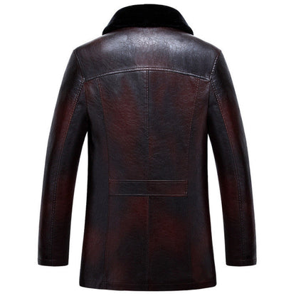 Men's Winter Lapel Thickening Leather Coat