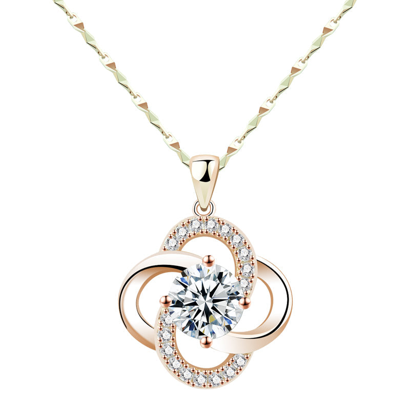 Collar de Plata de Ley 925 Bañado en Oro Rosa de 18k Collar de Trébol para Mujer Cadena de Clavícula para Regalo de Cumpleaños o San Valentín de Novia