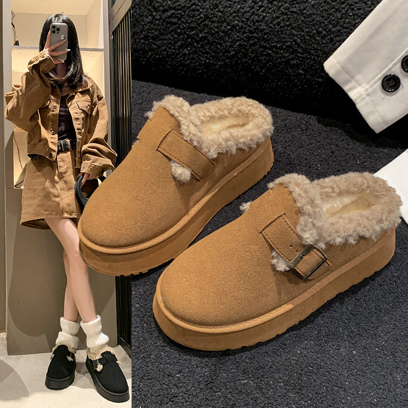 Nouvelles Chaussures d'Hiver de Luxe pour Femmes, Peluche Mode Rétro, Chaussures Plates en Coton, Pantoufles à Semelle Plate pour Femmes, Bottes à Plateforme pour Femmes