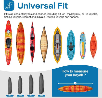 600D Kayak Cover: Upgraded Zipper Closure Waterproof Canoe Outdoor Storage Bag, Heavy Duty UV Protection Dust Paddle Board Cover for Fishing Boat
