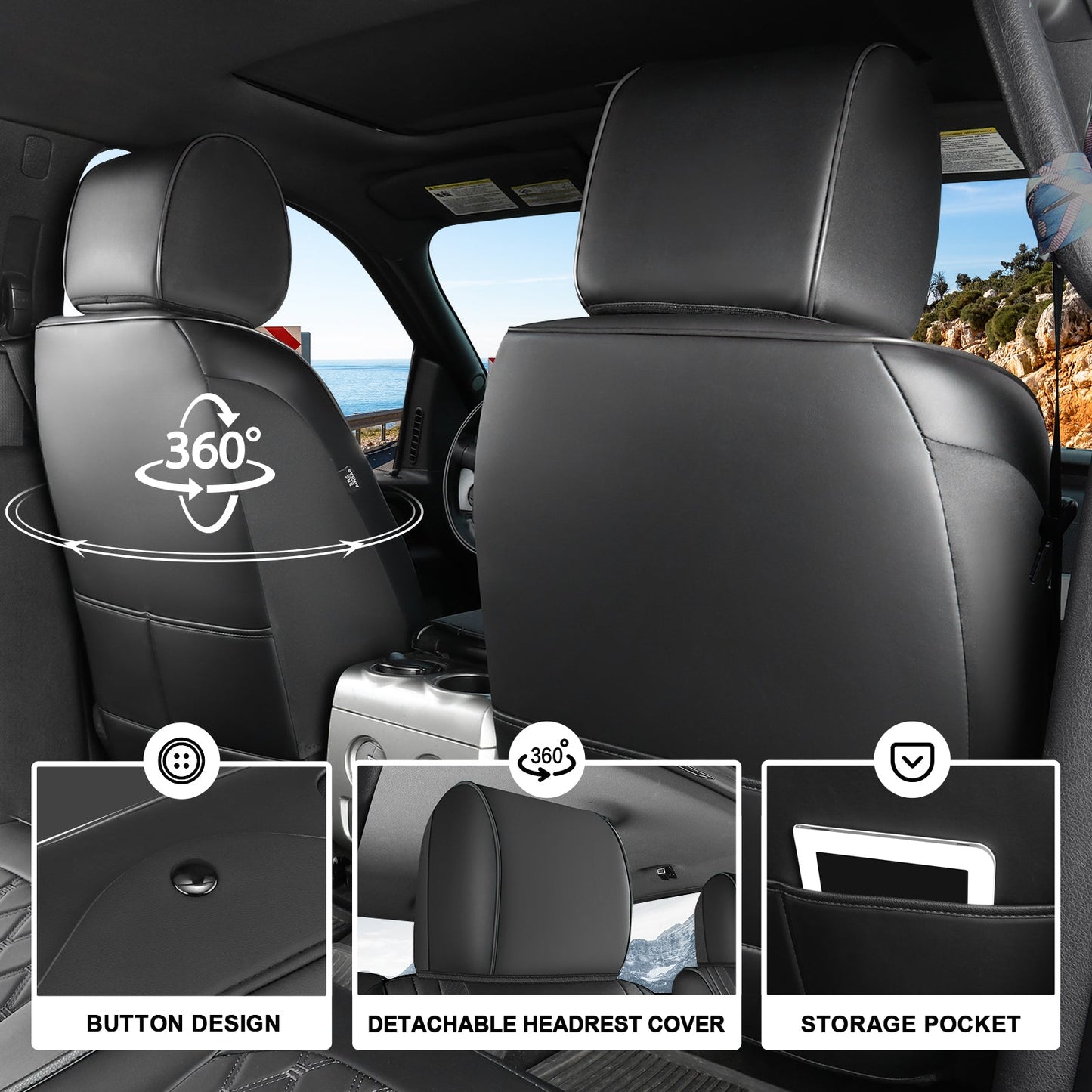 Umbrauto Custom Fit Seat Covers for Ford F150, Pickup Truck Nappa Leather Seatcovers for 2015-2025 Ford F150 SuperCrew/ 2017-2025 F250 F350 F450 Super Duty Crew Cab XL XLT Lariat King Ranch Platinum,Black