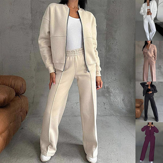 Ensemble Deux Pièces pour Femmes : Veste Zippée et Pantalon Large
