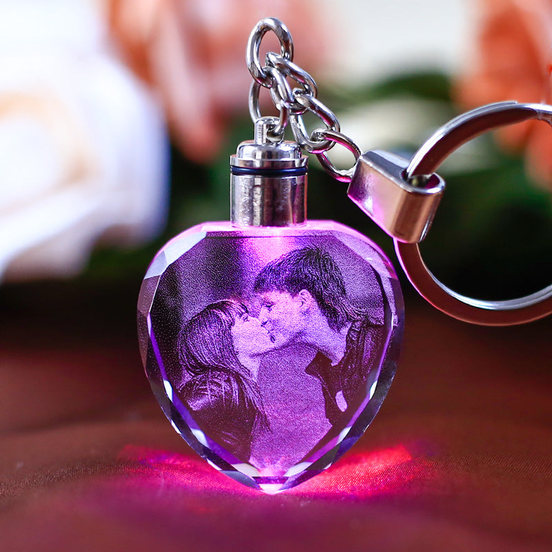 Llavero de cristal K9 con LED intermitente, marco de fotos familiar tallado personalizado, regalos de recuerdo, joyería, llavero de cristal