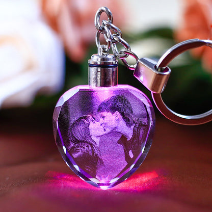 Llavero de cristal K9 con LED intermitente, marco de fotos familiar tallado personalizado, regalos de recuerdo, joyería, llavero de cristal