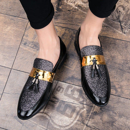 Large Size Leather Shoes England Pointed Toe Sequined Casual Men's Shoes