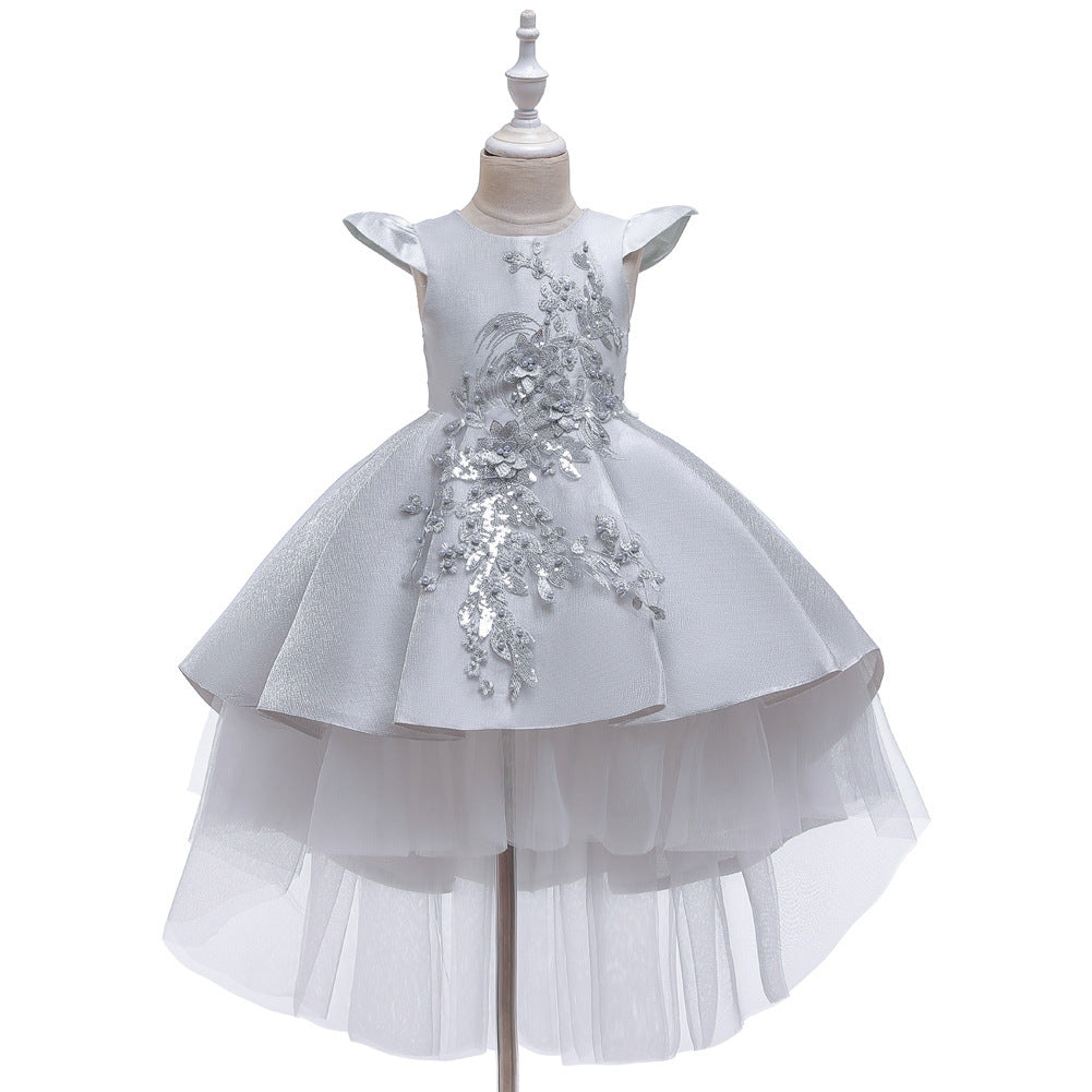 Robe de princesse à manches courtes brodée pour spectacle de piano, costume de mariage, robe de demoiselle d'honneur