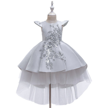 Robe de princesse à manches courtes brodée pour spectacle de piano, costume de mariage, robe de demoiselle d'honneur