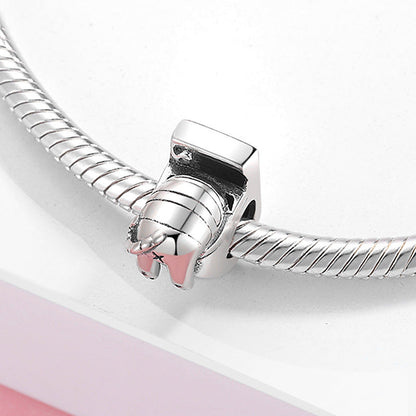S925 Sterling Silver Beaded Toilet Bath Box Decadent Cat Bracelet Diy Accessories Beads