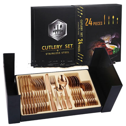 Juego de cubiertos de acero inoxidable en estuche de regalo