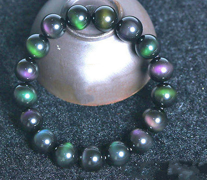 Pulsera de obsidiana ojo de arcoíris púrpura y verde