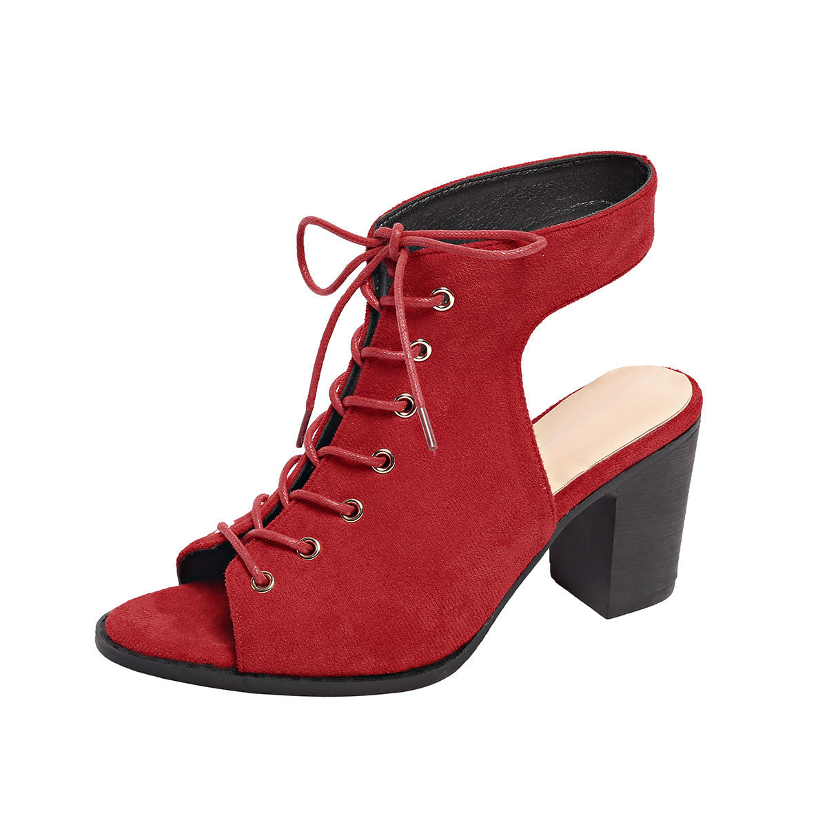 Sandales à talon épais avec lacets, style estival, bout ouvert pour femme