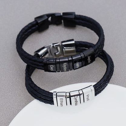 Bracelet tressé en cuir et acier inoxydable