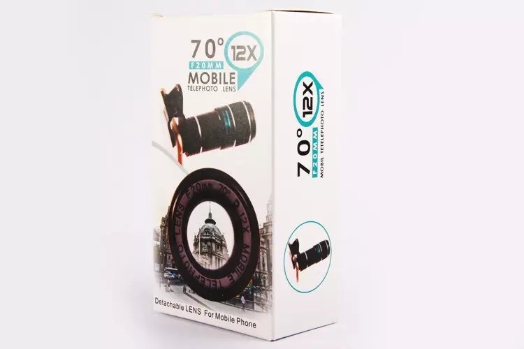 Compatible con Apple, Apple Samsung móvil teleobjetivo clip universal 70 grados 12 aumentos gran angular de alta definición lente de cristal óptico de película verde
