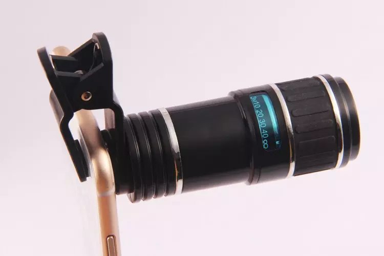 Compatible con Apple, Apple Samsung móvil teleobjetivo clip universal 70 grados 12 aumentos gran angular de alta definición lente de cristal óptico de película verde