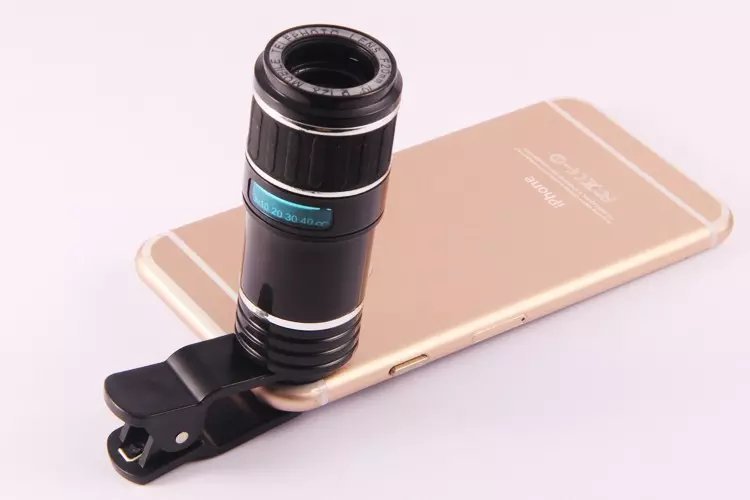Compatible con Apple, Apple Samsung móvil teleobjetivo clip universal 70 grados 12 aumentos gran angular de alta definición lente de cristal óptico de película verde
