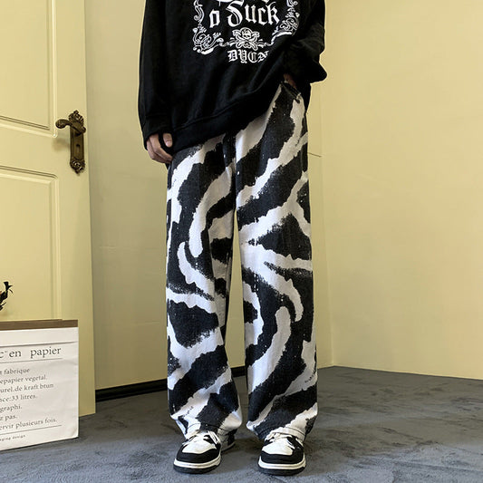 Zebra Stripe Jeans Men's Loose-fitting Wide-leg Trousers