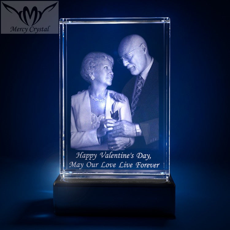 Cadre Photo Carré Laser 3D en Cristal avec Gravure Personnalisée en Cube de Verre Amour