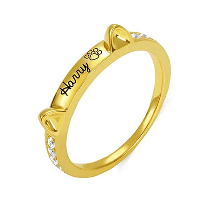 Personalized Pet Cat Ears Name Ring Fashion Jewelry