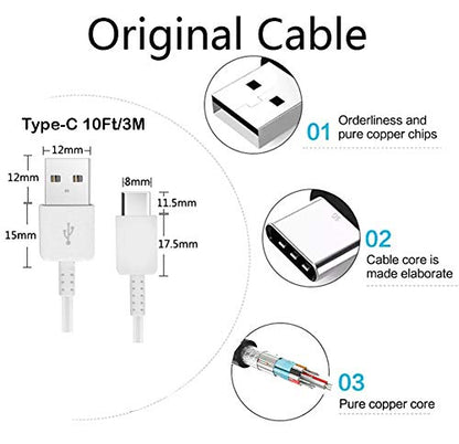 USB-C Cable 10 inch 2-Pack for Samsung S21 FE - Fast Quick Charge and Data Transfer
