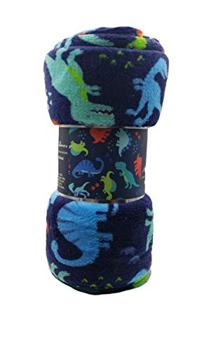 Decor&More Juego de 2 mantas de forro polar de felpa para niños y niñas (50" x 60") - Dinosaurios y unicornios