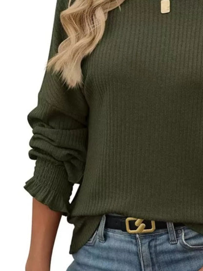 Ribbed Knit Long Sleeve T-Shirt