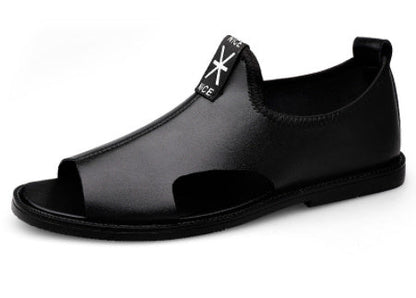 Toed First Layer Cowhide Sandals Men's Bag Heel Side Empty Leather Beach Non-slip Wear-resistant