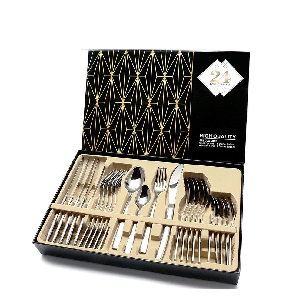 Juego de cubiertos de 24 piezas con cucharas y cuchillos en caja de regalo