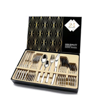 Juego de cubiertos de 24 piezas con cucharas y cuchillos en caja de regalo