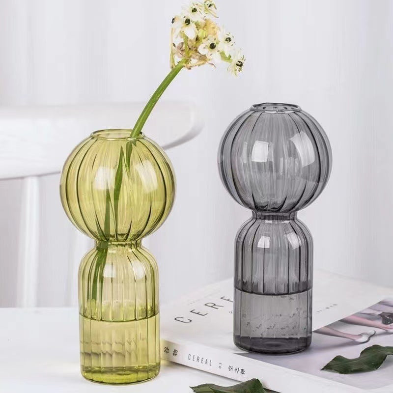 Vase en verre créatif ins, vase en verre transparent rayé, ornements décoratifs de table, vase simple pour fleurs hydroponiques