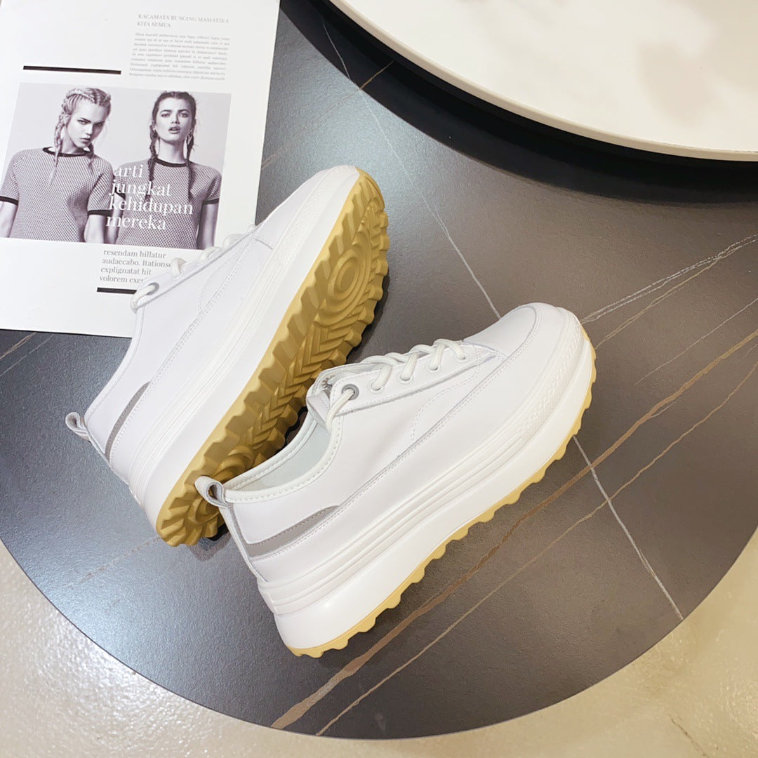 Cowhide Sponge Cake Platform Shoes
