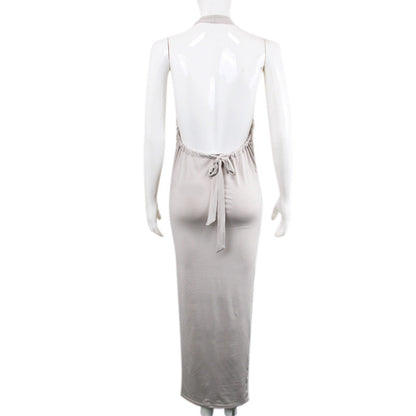 Halter Back Lace-up Bib Type Dress Women