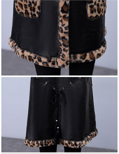 Plus Size Women's Leopard Rabbit Plush Vest Coat