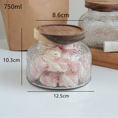 Vintage Relief Begonia Flower Glass Storage Tank