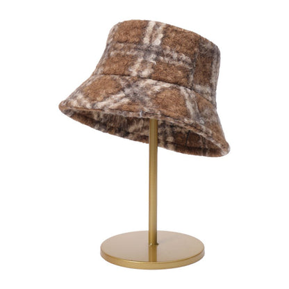 Cashmere Loop Tie Dyed Autumn And Winter New Plaid Face Small Warm Woolen Basin Hat