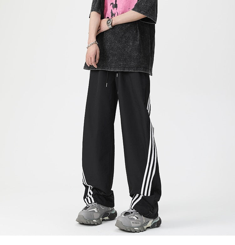 Men's Loose Casual Striped Stitching Wide Leg Track Pants