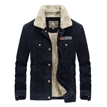 Stand collar corduroy men's loose large size jacket plus velvet thick coat