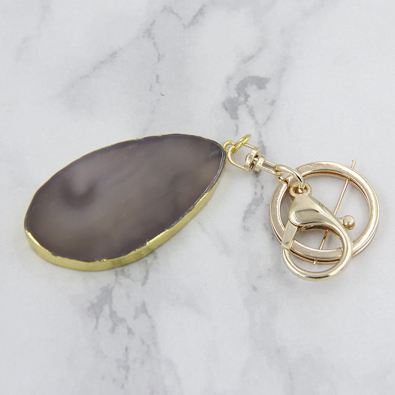 Natural Agate Stone Key Pendant – Gold Electroplated Charm | 7 Colors