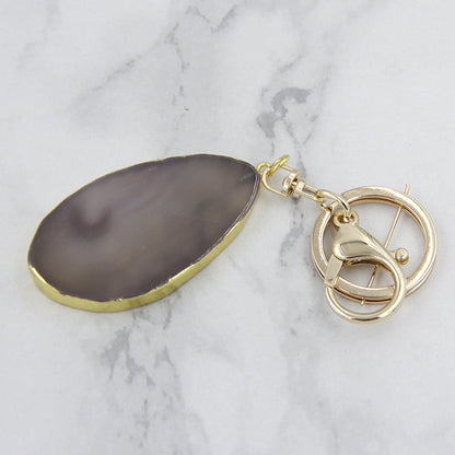 Natural Agate Stone Key Pendant – Gold Electroplated Charm | 7 Colors
