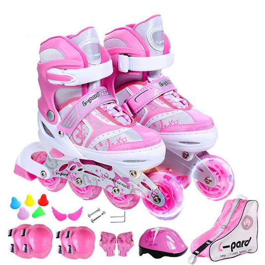 Patinaje Niños Set Completo Principiantes Patines Ajustables Niños Patines de Ruedas Mujeres