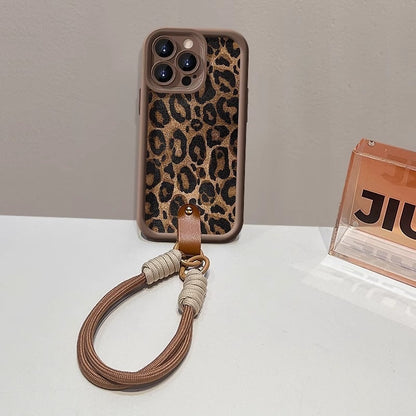 Leopard Print Lanyard Silicone iPhone Case